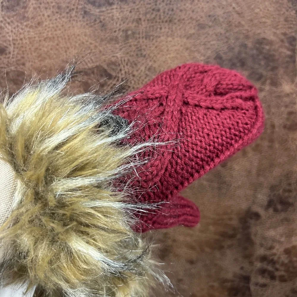NWT Harley Davidson‎ Women's Mitten and Faux Fur Beanie Set Burgundy
